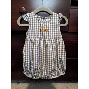 LSU Gingham Bubble Romper 12months